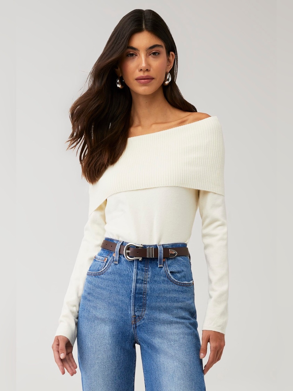 John + Jenn Cream Damon Cowl Neck Sweater